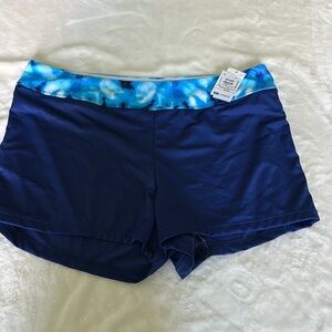 Blue Swim Shorts with Tie-Dye Waistband